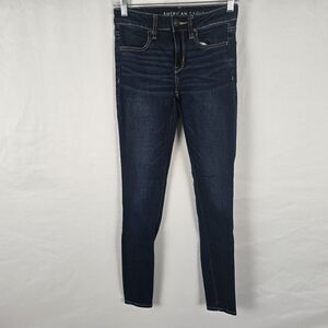 American Eagle Jegging Women's 2 Long Blue Next Level Stretch Dark Wash Ankle